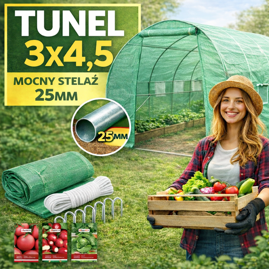 Tunel Foliowy 3x4,5 ZIELONY 25mm OCYNKOWANY 13,5m2 1 wejście