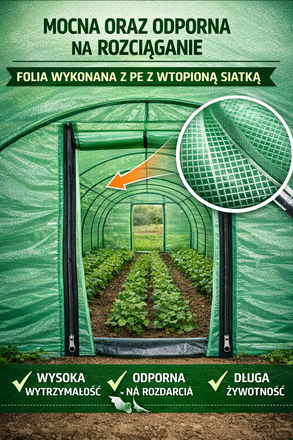 WZMOCNIONA FOLIA NA TUNEL 2,5×5 Z SIATKĄ