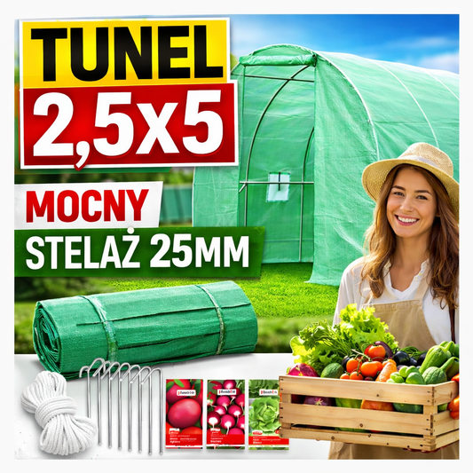 Tunel Foliowy 2,5x5 ZIELONY 25mm OCYNKOWANY 6m2 1 wejście
