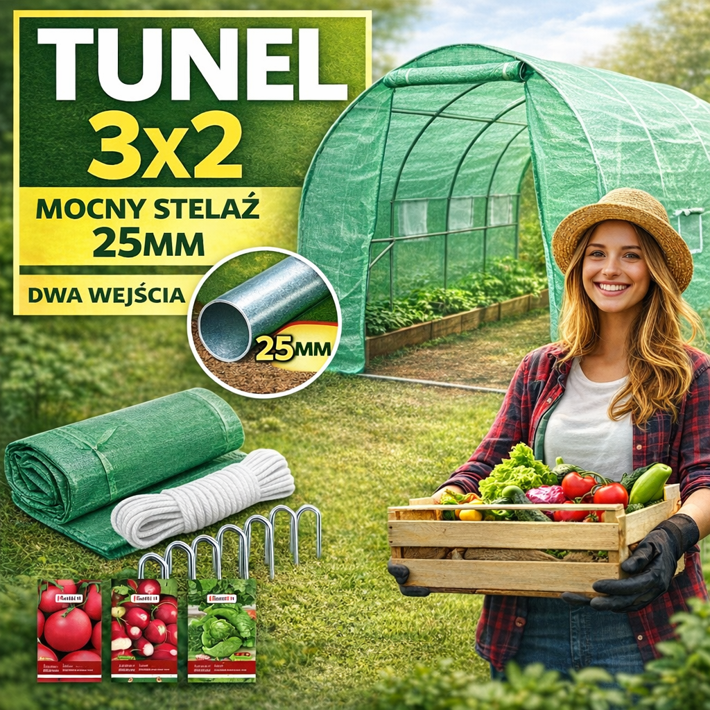 tunel foliowy ogrodowy zielony 3x2m ocynkowany zdjecie glowne