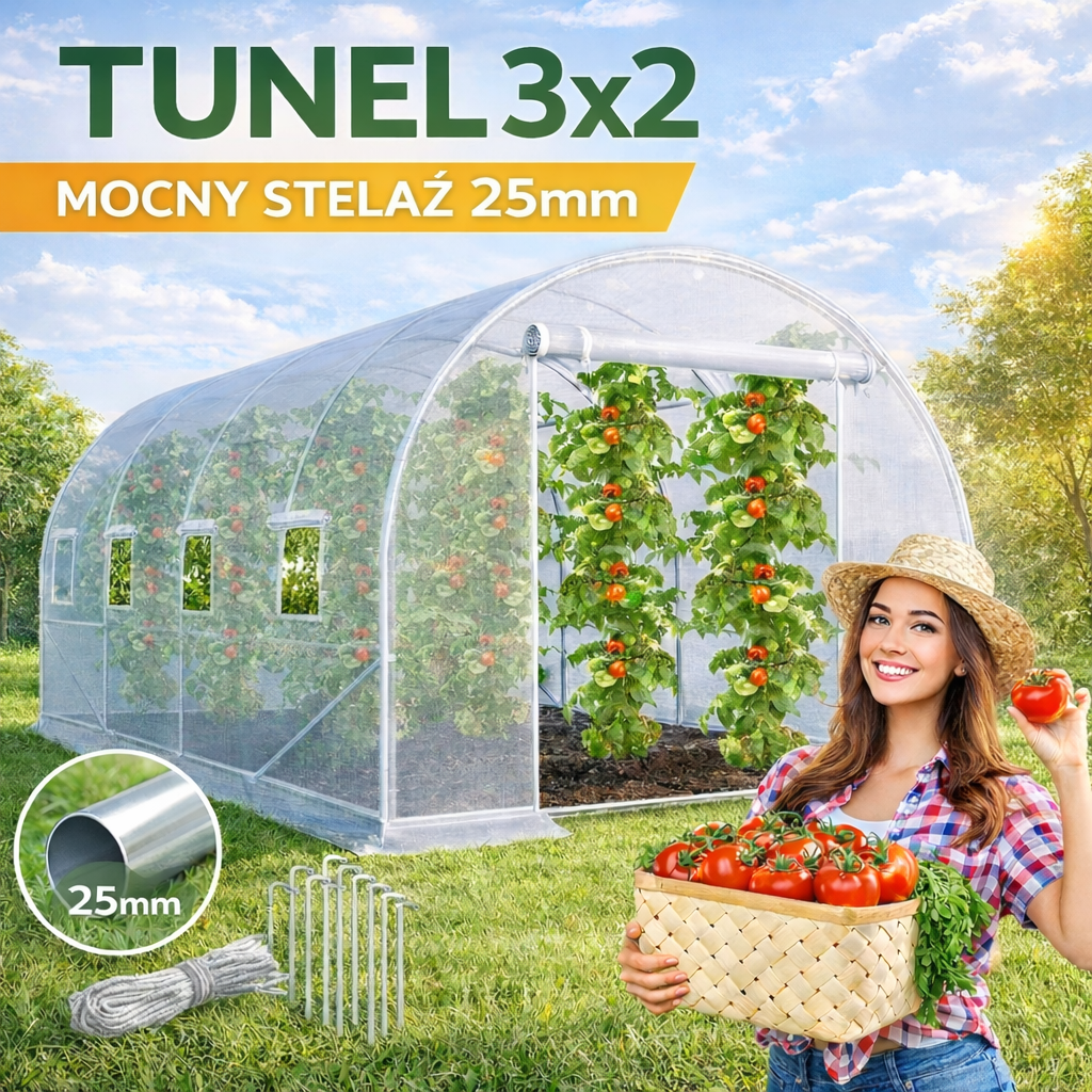 Tunel Foliowy 2x3 BIAŁY 25mm OCYNKOWANY 6m2 1 wejście