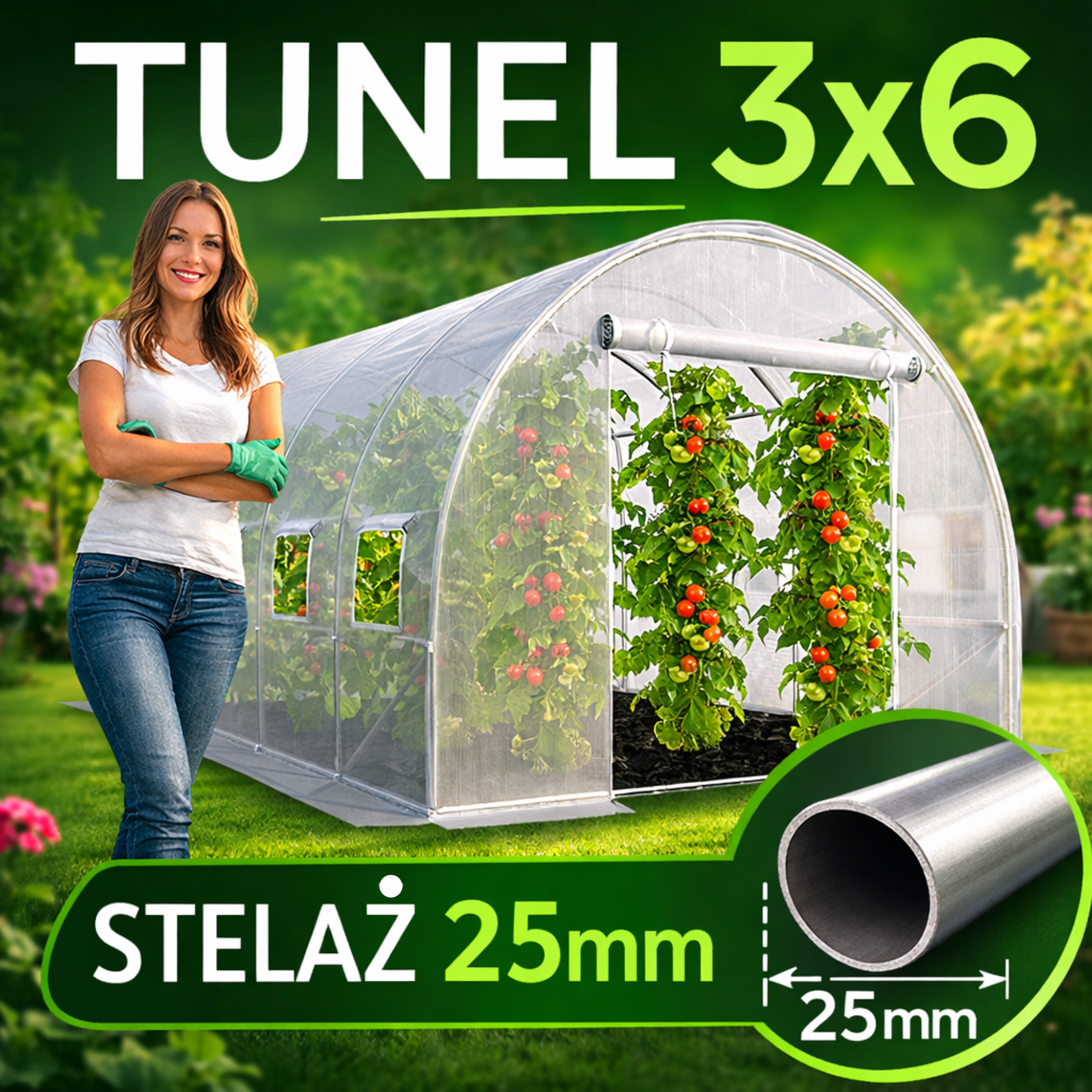 Tunel Foliowy 3x6 BIAŁY 25mm OCYNKOWANY 18m2