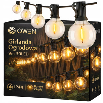 OWEN™ Girlanda LED Ogrodowa 9m 30 Żarówek Wodoodporna