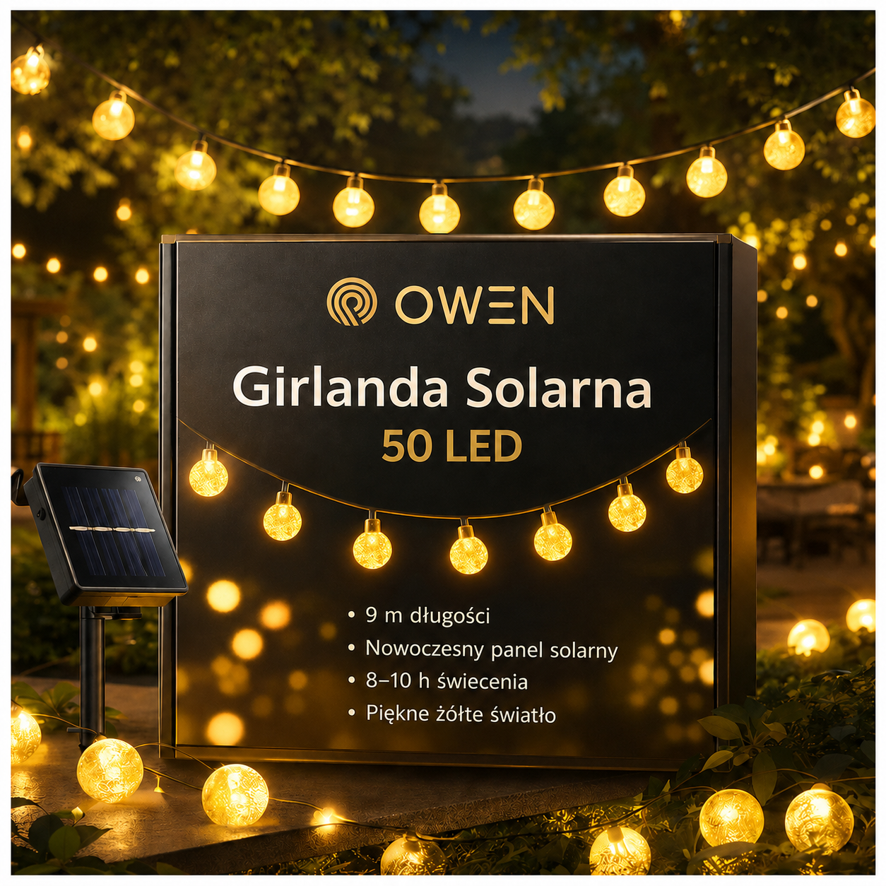 girlanda solarna LED ogrodowa 9m 50 LED zdjecie glowne